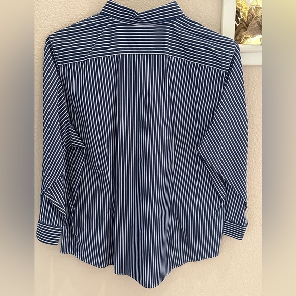 Lauren Ralph Lauren Navy Striped Button Down Shirt - Picture 2 of 7